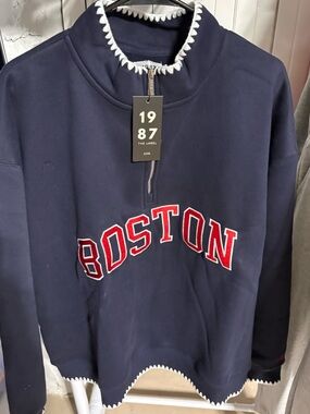 1987 Label Navy Boston Half-Zip Sweater